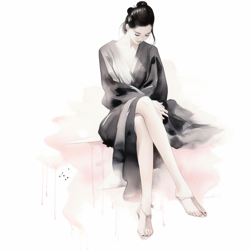 Yume_soins_esthetiques_minimalist_ink_and_wash_artwork_featuring_two_legs_and_feet_of_a_woman